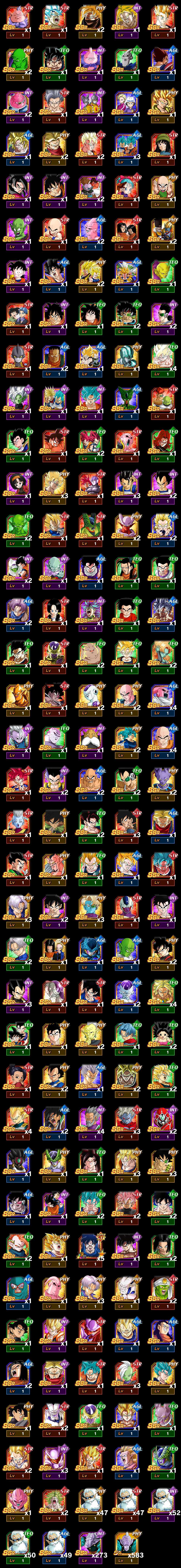 INT Legendary Super Saiyan Broly,STR Super Saiyan Gohan (Teen),TEQ Goku (Ultra Instinct -Sign-),INT Majin Buu (Good),INT Piccolo Jr.