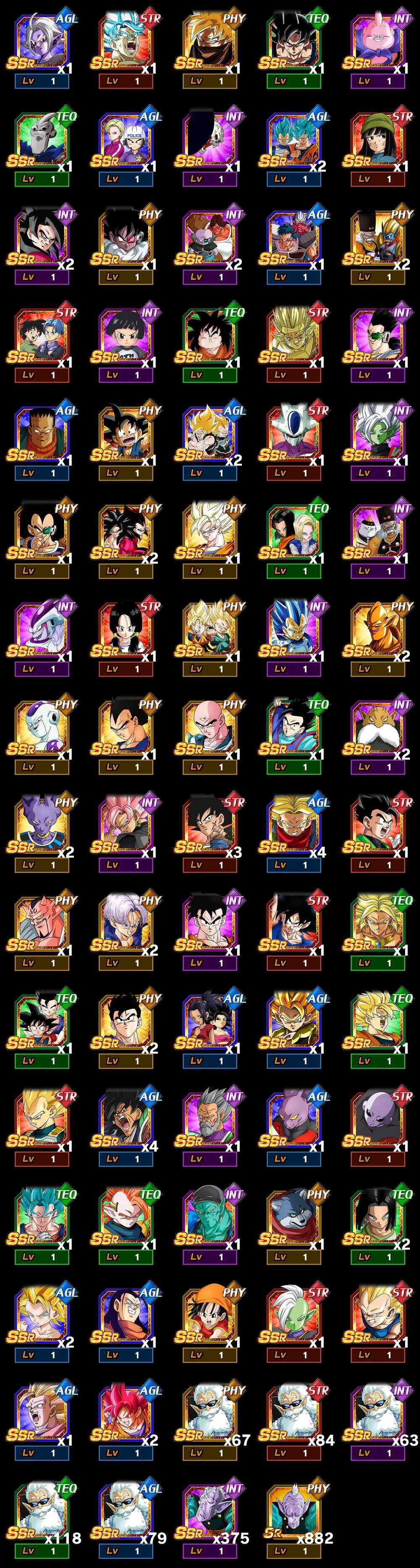 TEQ Goku (Ultra Instinct -Sign-),AGL Super Saiyan God SS Goku & Super Saiyan God SS Vegeta,INT Super Saiyan 4 Goku,INT Majin Buu (Good),INT Hirudegarn